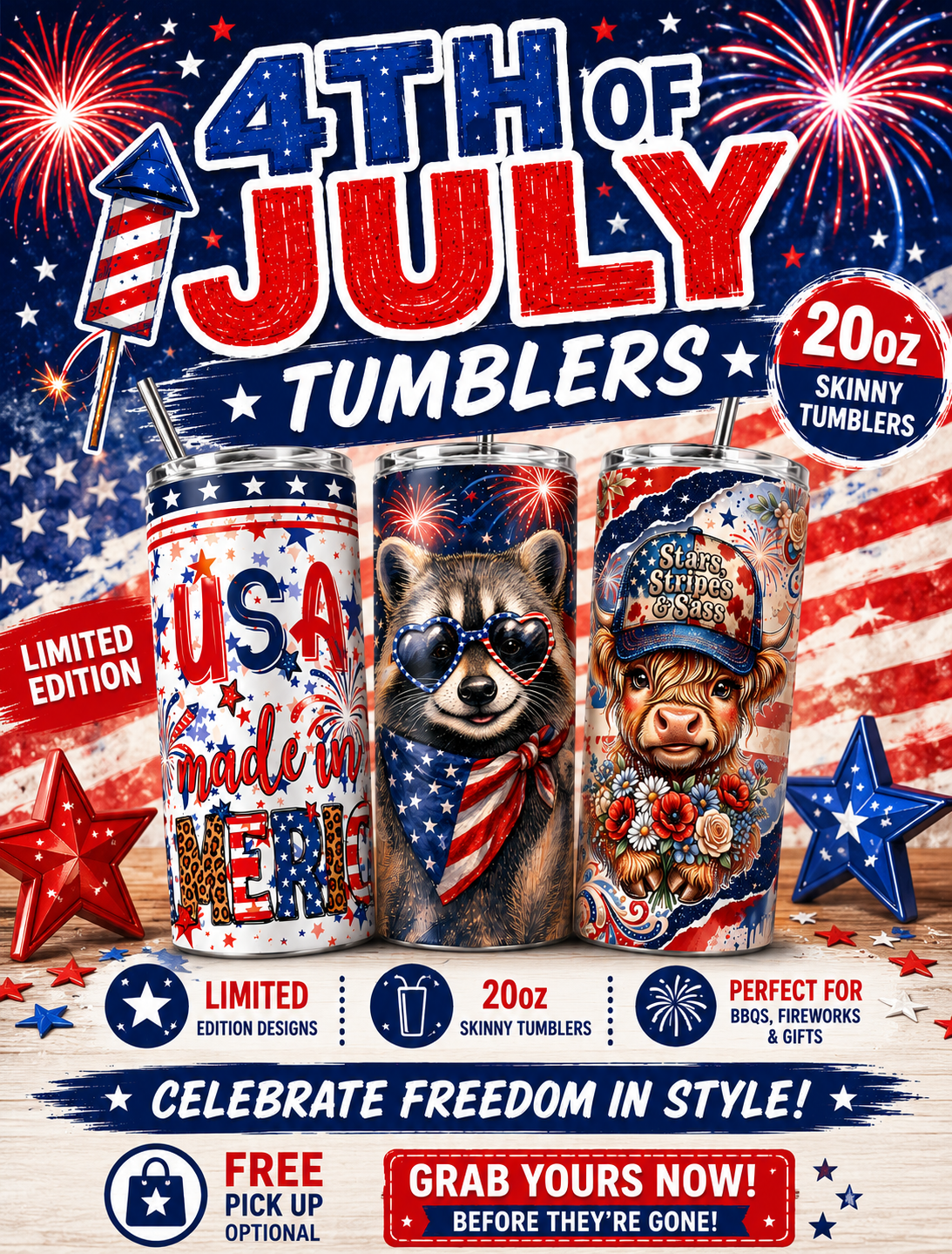 4th of July Limited Edition 20oz Skinny Tumblers