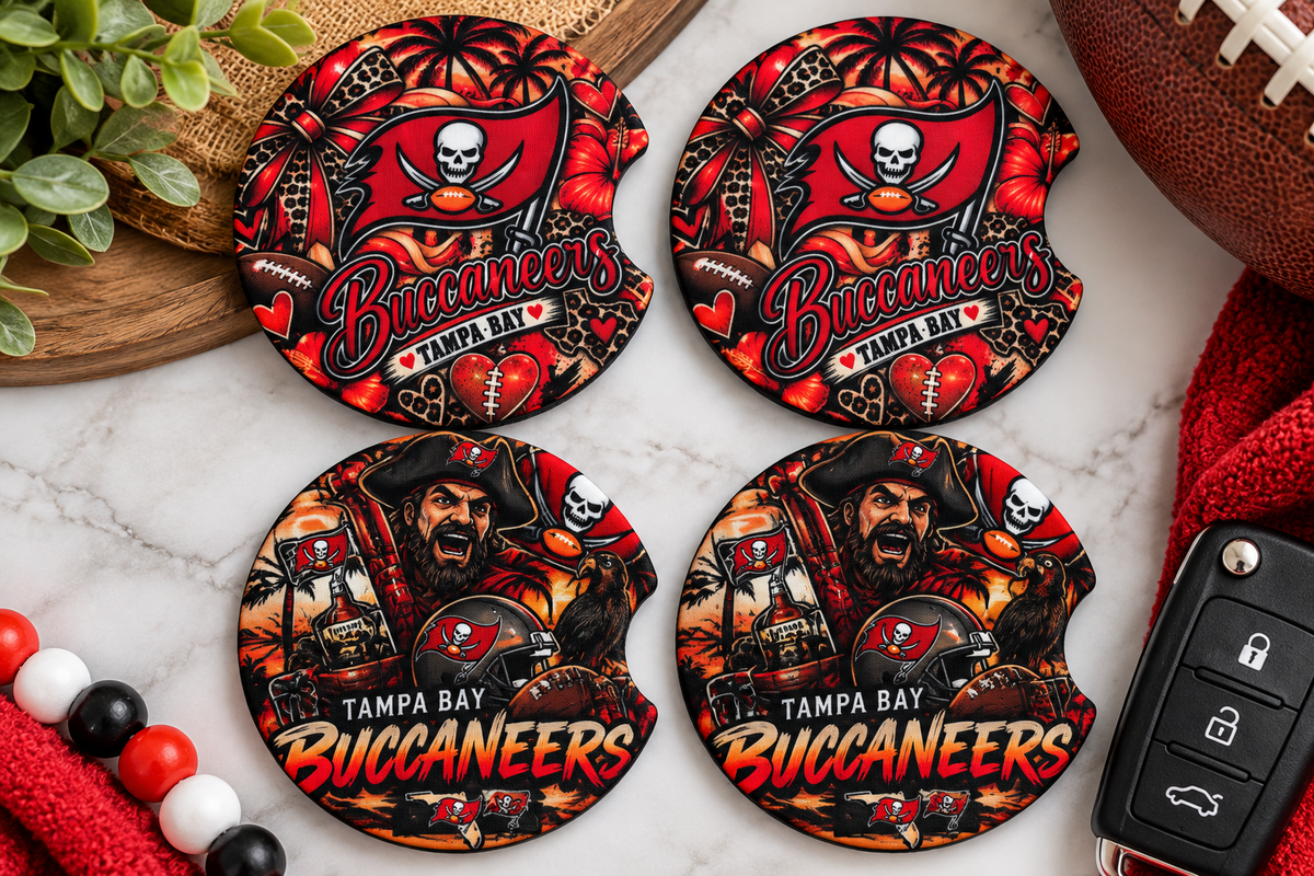 Buccaneers-Inspired Car Coaster Set